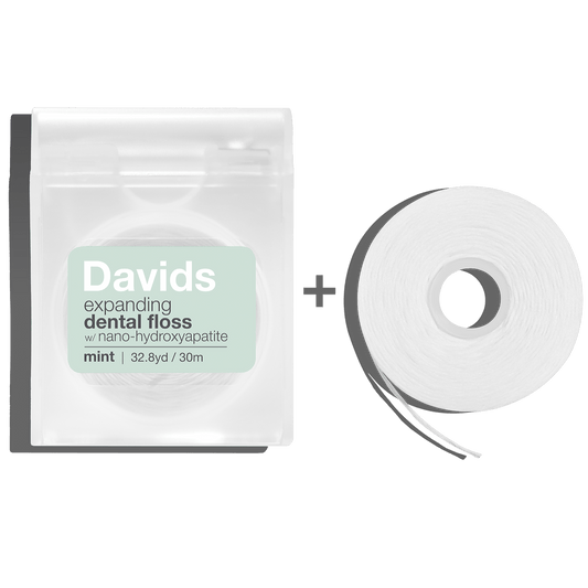 Davids Hydroxi™ expanding dental floss, dispenser + refill - 6pk