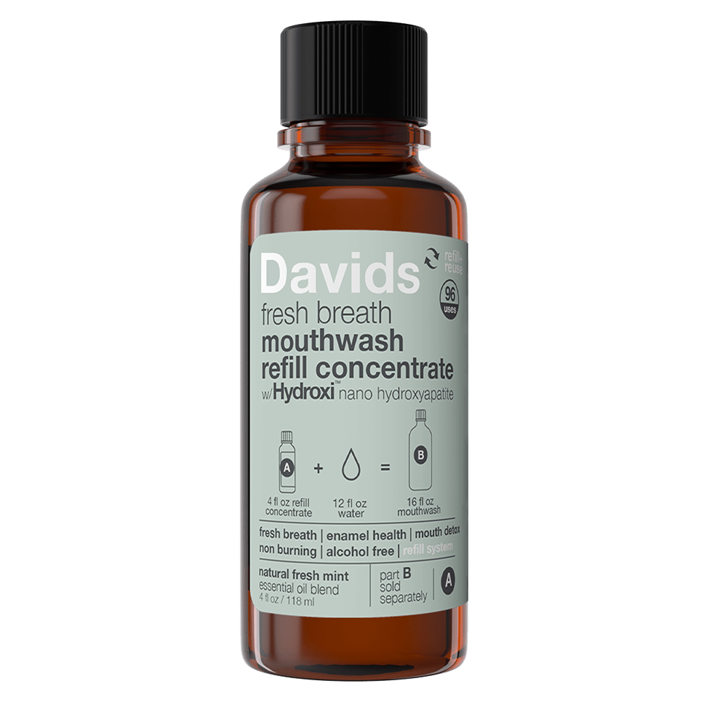 Davids Hydroxi™ fresh breath mouthwash kit w/nano-hydroxyapatite, mint, 4oz + bottle - 6pk