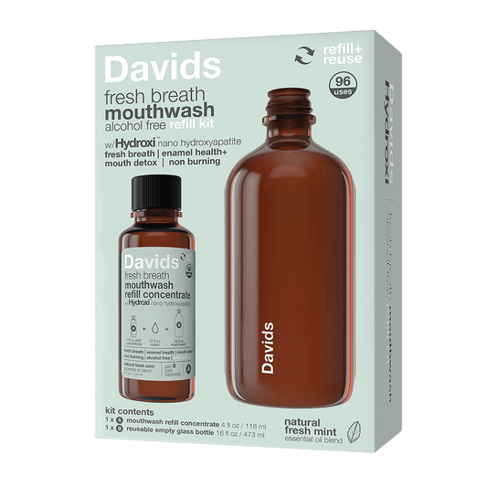 Davids Hydroxi™ fresh breath mouthwash kit w/nano-hydroxyapatite, mint, 4oz + bottle - 6pk