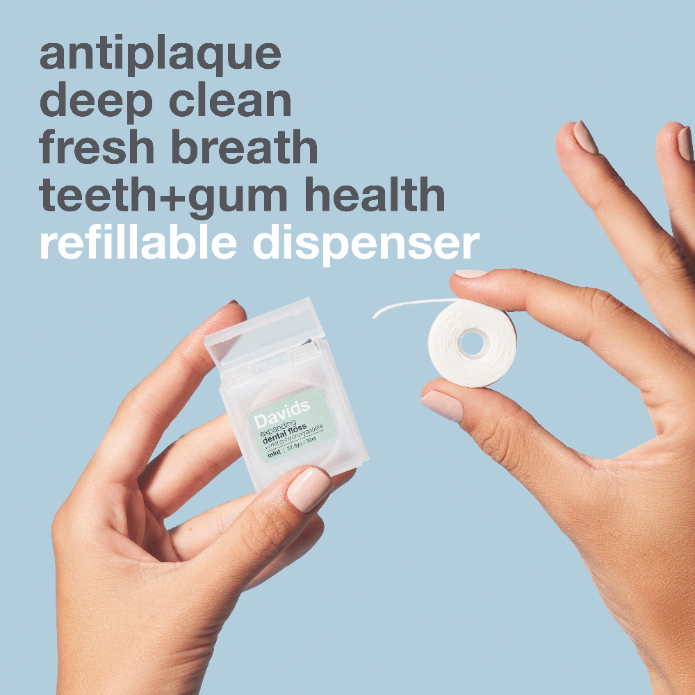 Davids Hydroxi™ expanding dental floss, dispenser + refill - 6pk