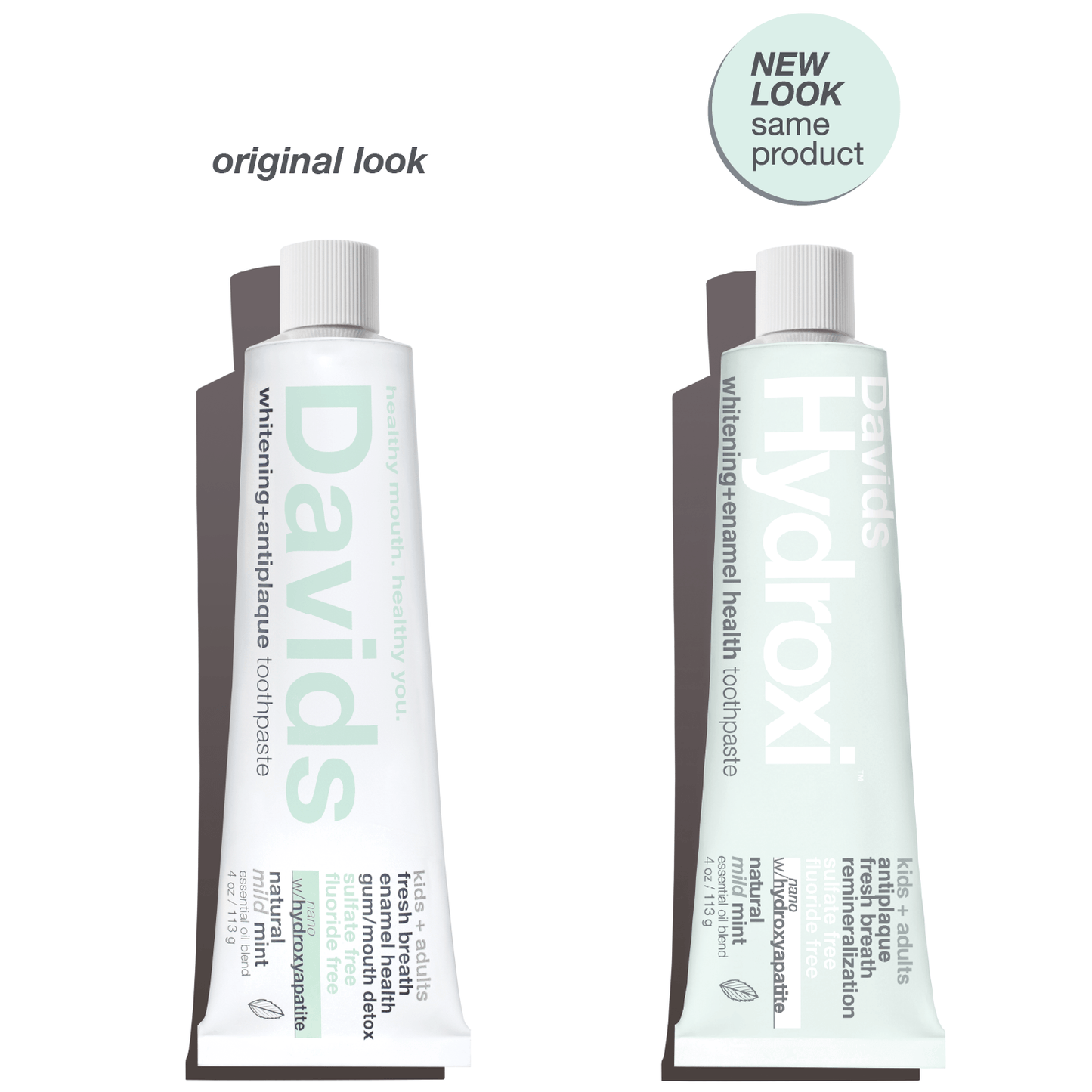 Davids Hydroxi™ whitening + enamel health toothpaste w/nano hydroxyapatite, kids+adults, mild mint, 4oz - 6pk
