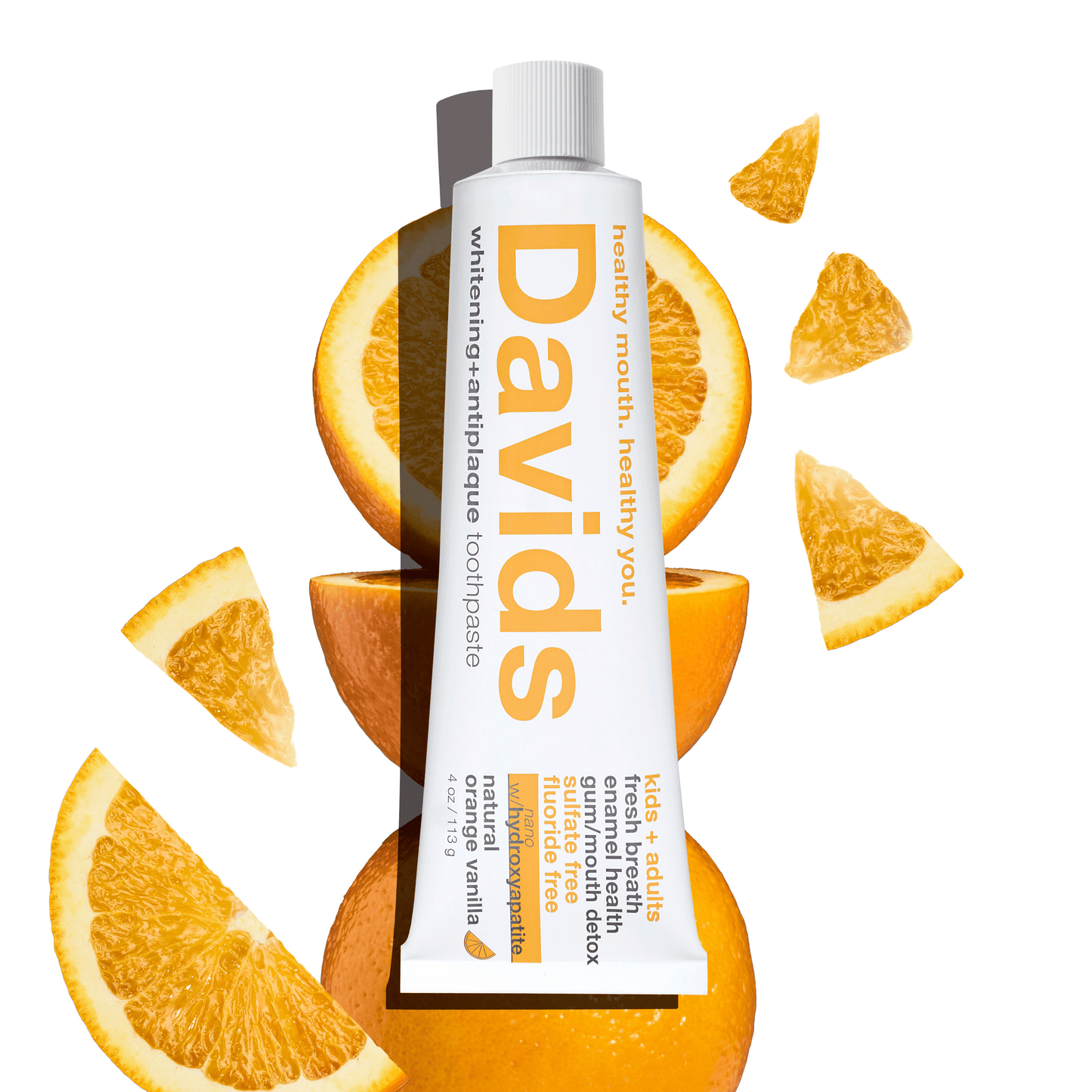 Davids Hydroxi™ whitening + enamel health toothpaste w/nano hydroxyapatite, kids+adults, orange vanilla, 4oz - 6pk