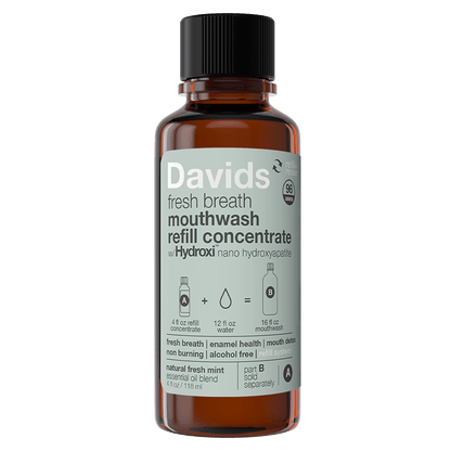 Davids Hydroxi™ fresh breath mouthwash kit w/nano-hydroxyapatite, mint, 4oz + bottle - 6pk