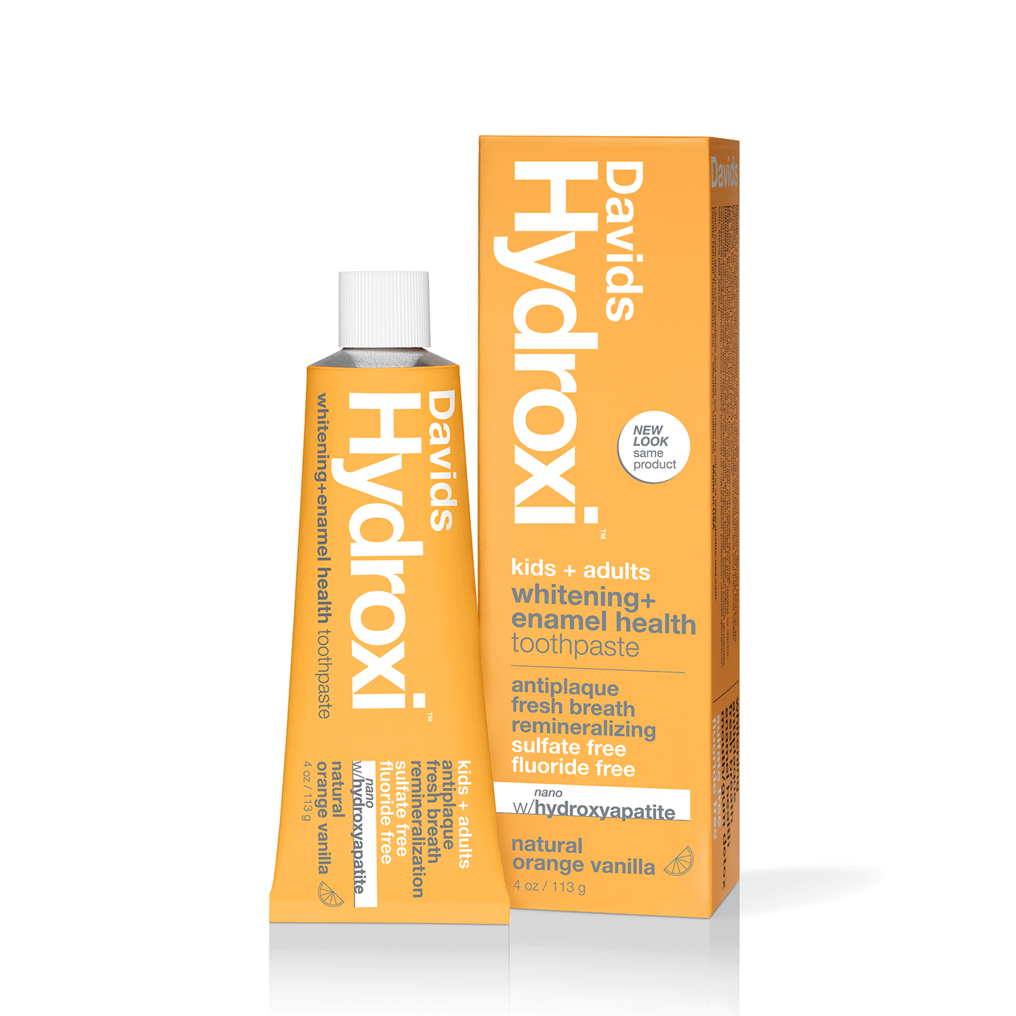 Davids Hydroxi™ whitening + enamel health toothpaste w/nano hydroxyapatite, kids+adults, orange vanilla, 4oz - 6pk