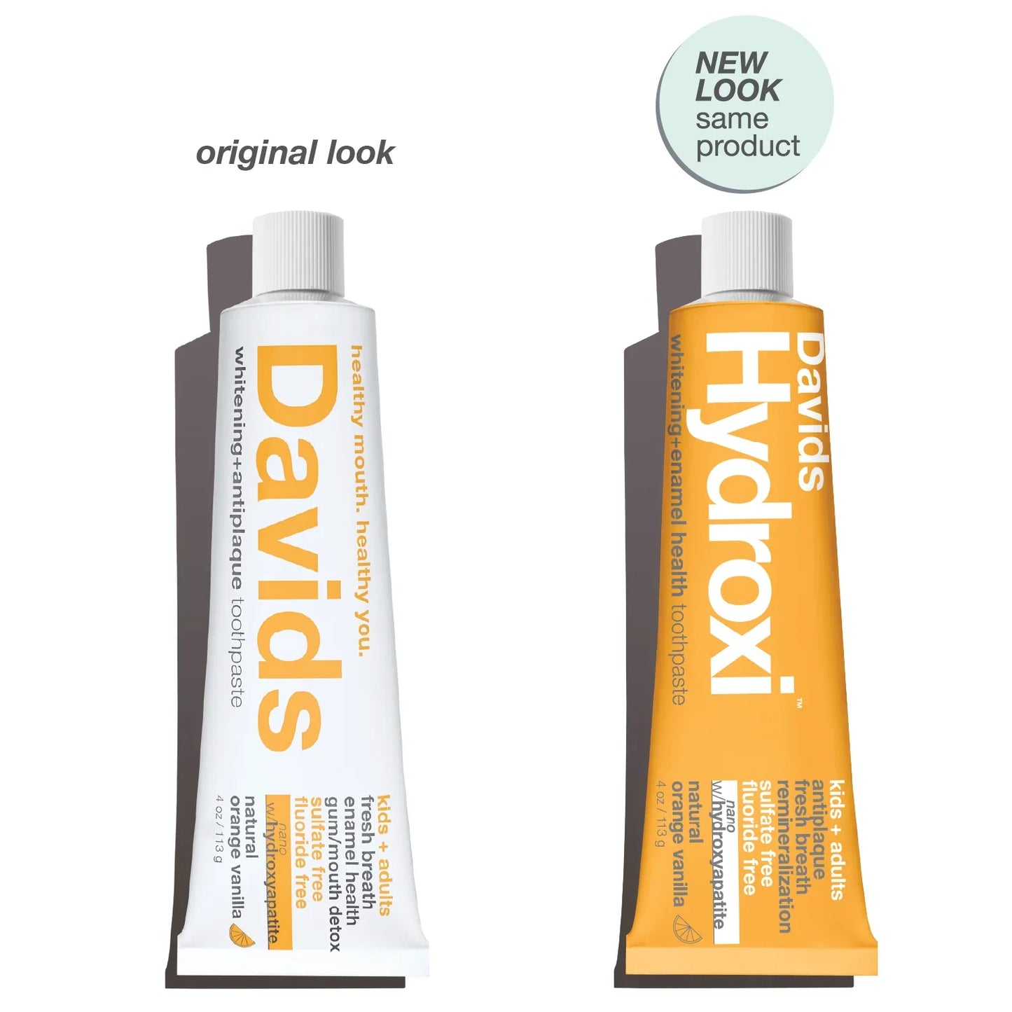 Davids Hydroxi™ whitening + enamel health toothpaste w/nano hydroxyapatite, kids+adults, orange vanilla, 4oz - 6pk